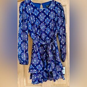City Studio Blue and Purple Long Sleeve Ruffled Sundress